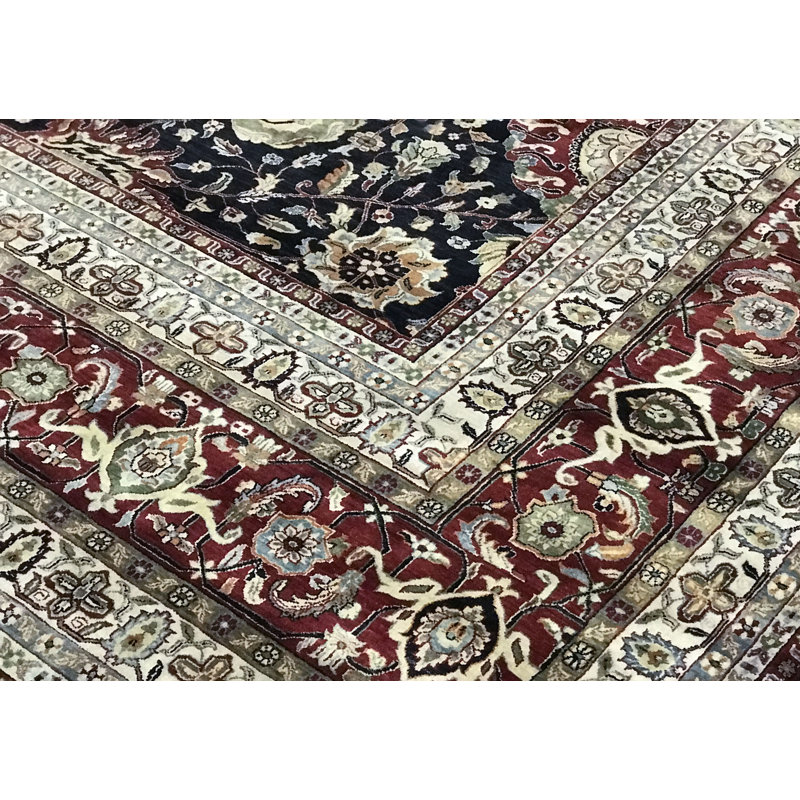 Hand-Knotted High-Quality Red, Brown, and Navy Area Rug