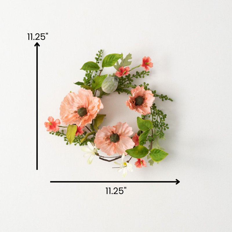 Couronne de coquelicot artificielle pêche, L 11,25 po x H 11,25 po x P 2,5 po