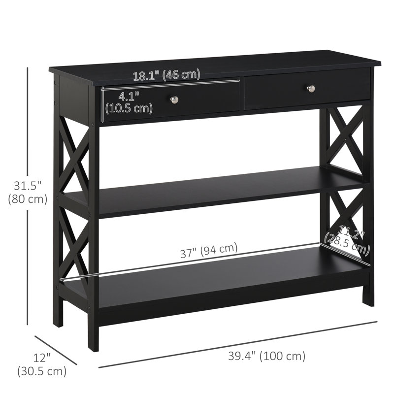 Console avec étagères et tiroirs pour salon, entrée ou chambre, Noir, noir, noir, noir