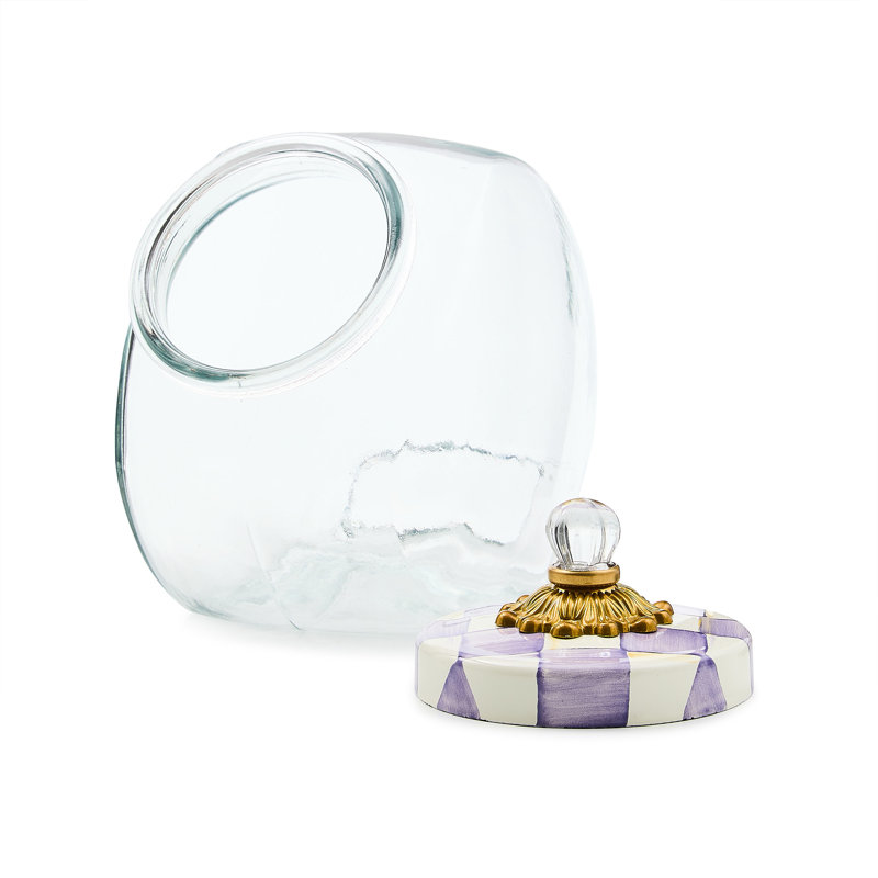 Cookie Jar With Violet Check Lid, 128 oz