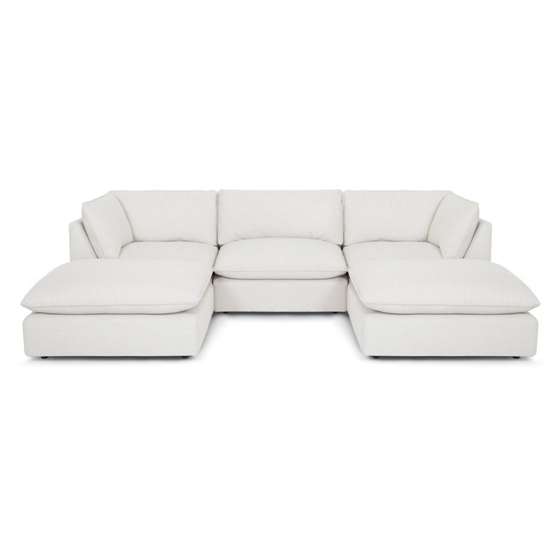 Brijito 120'' Wide Symmetrical Modular Sectional with Ottoman, Oyster