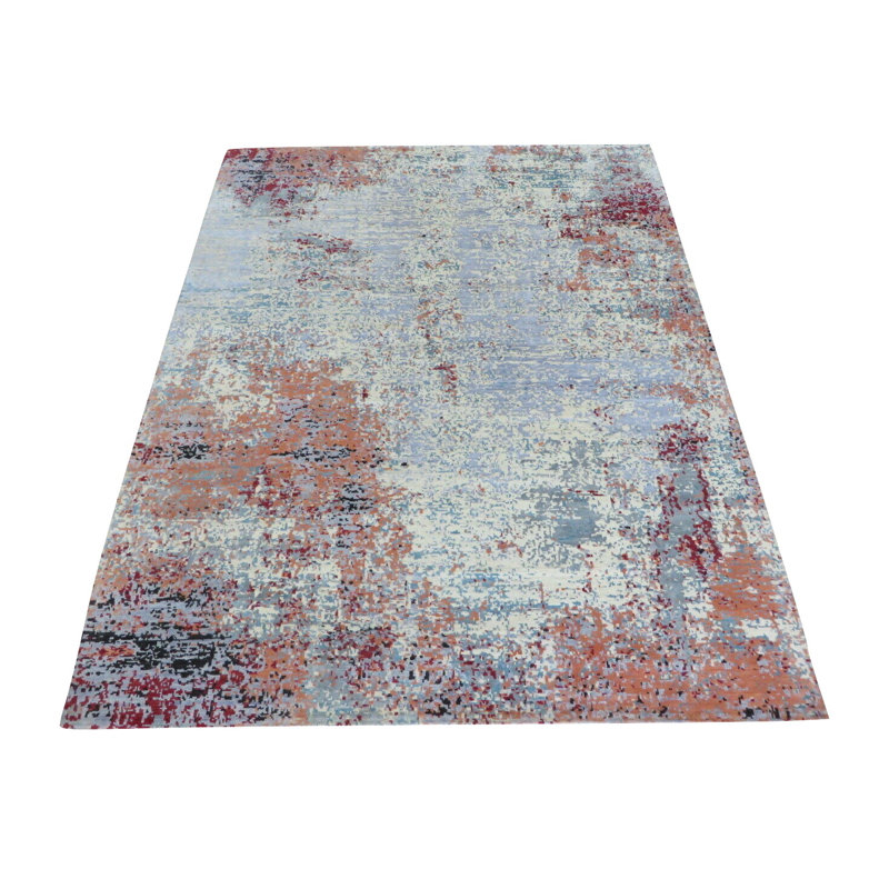 Tapis en soie bleu/rouge 7 pi 8 po x 9 pi 10 po one-of-kind à la main noué la Nick