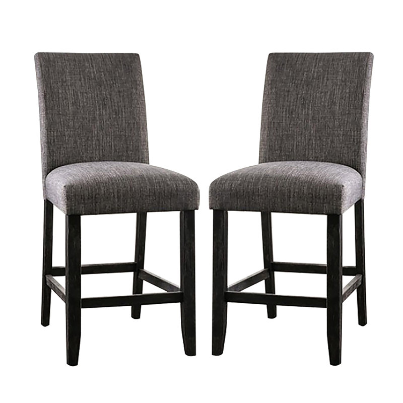 Ensemble de 2 chaises rembourrées à hauteur de comptoir en tissu au fini gris