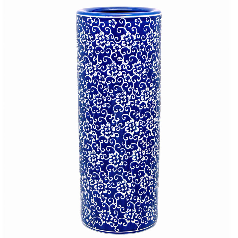 24" Bright Yellow Umbrella Stand, Blue Floral