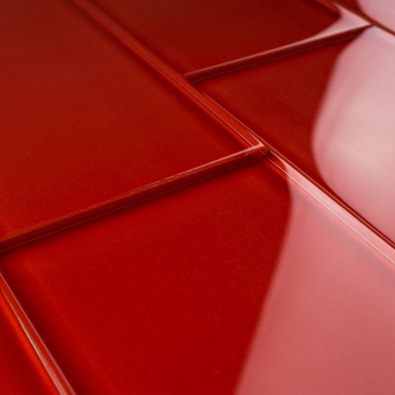 Carreau de métro en verre brillant Crystile 3 po x 6 po, Rouge