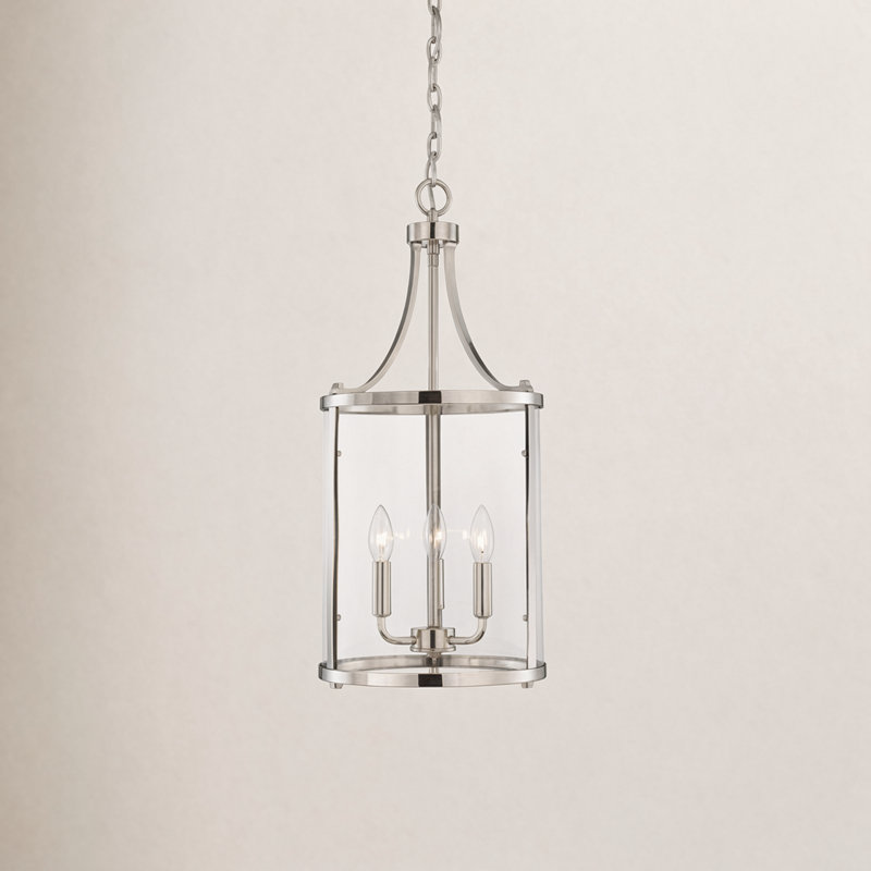 Lustre géométrique de style lanterne à 6 lumières Wayland, H 26 po x l 12 po x P 12 po, Nickel poli, Trois lumières