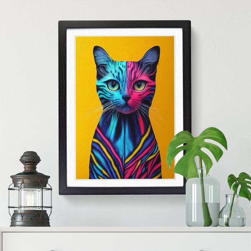 Cat Art Pastels - Picture Frame Print, 46cm H x 34cm W, Oak Framed