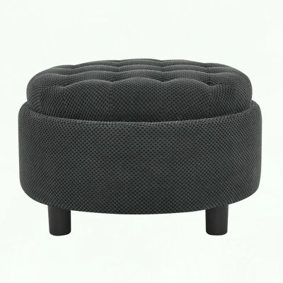 Round Storage Ottoman with Removable Tray and Tufted Design