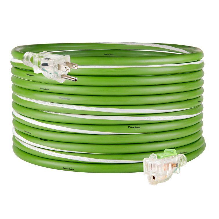 PowerSmith Extension Cord 12 AWG 15 Amp Heavy-Duty Outdoor Lighted, Locking, Oil Resistant 