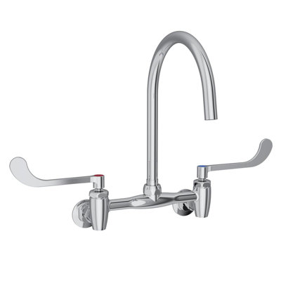 Robinet à écoulement laminaire 8 "à fixation sur le comptoir avec bec col-de-cygne 8" et poignées de poignées 6 "décalées 1/2" + arrêt