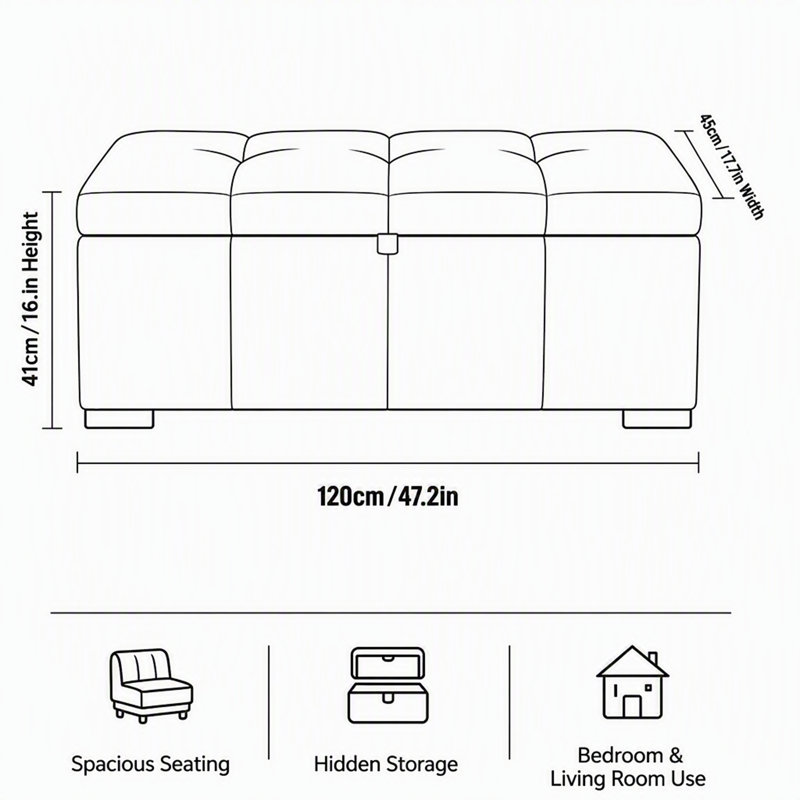 Banc de rangement pour chambre à coucher avec siège en lin et compartiment caché