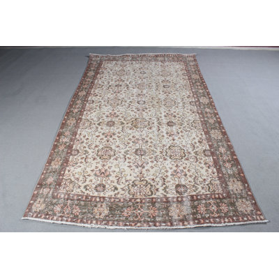 Large Vintage Turkish Oushak Wool Rug Ideal for Bedroom in Beige