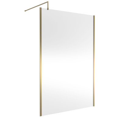 nuie 1400mm Brushed Brass Outer Frame Wetroom Screen With Support Bar