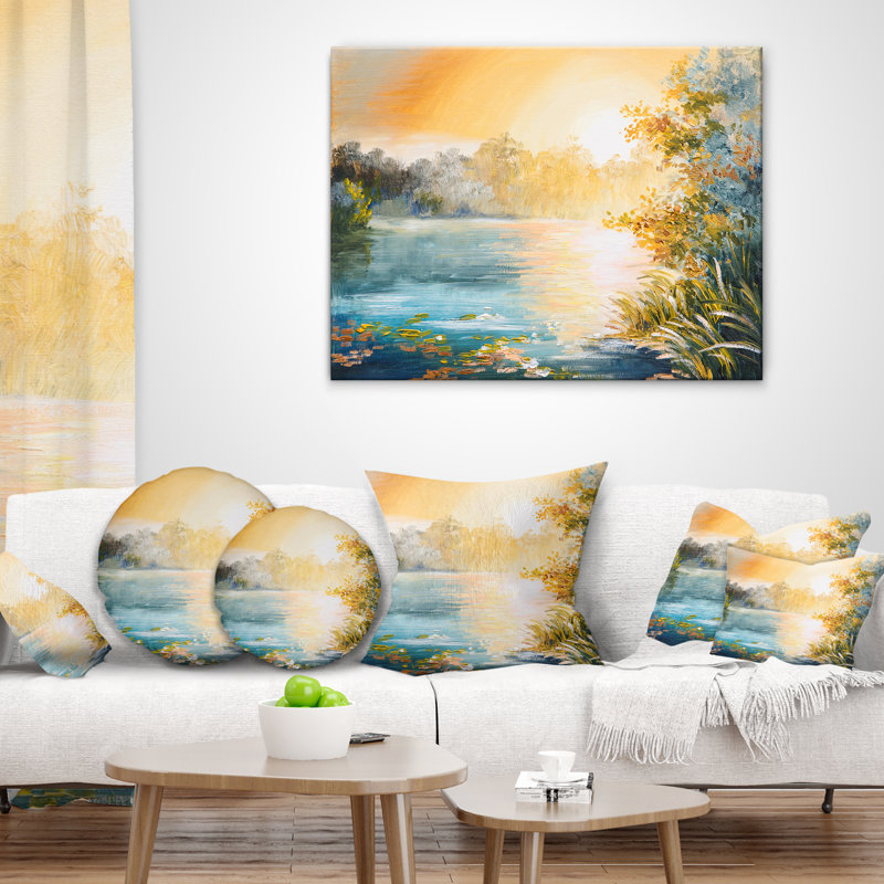 Coussin paysage coucher de soleil sur le lac, Rectangulaire, 12 po x 20 po
