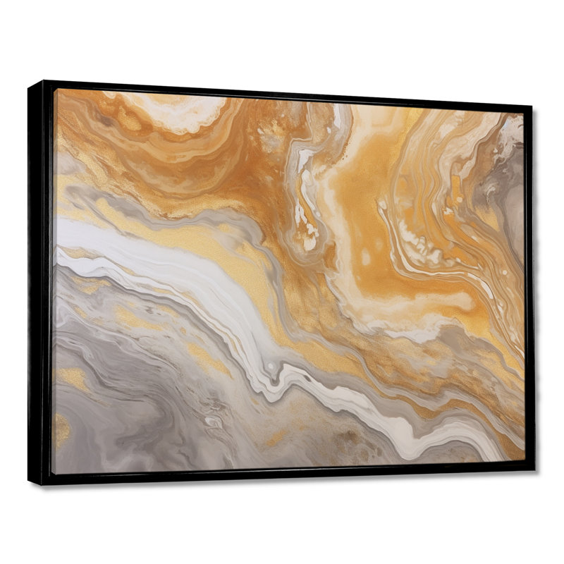 Décoration murale subtile écoulement gris agate beige - marbre, H 12 po x l 20 po x P 1 po, Toile avec cadre flottant noir