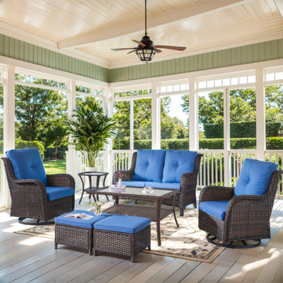 Carolina 7-Piece Square Outdoor Conversation Set With Loveseat And Swivel Glide Chair