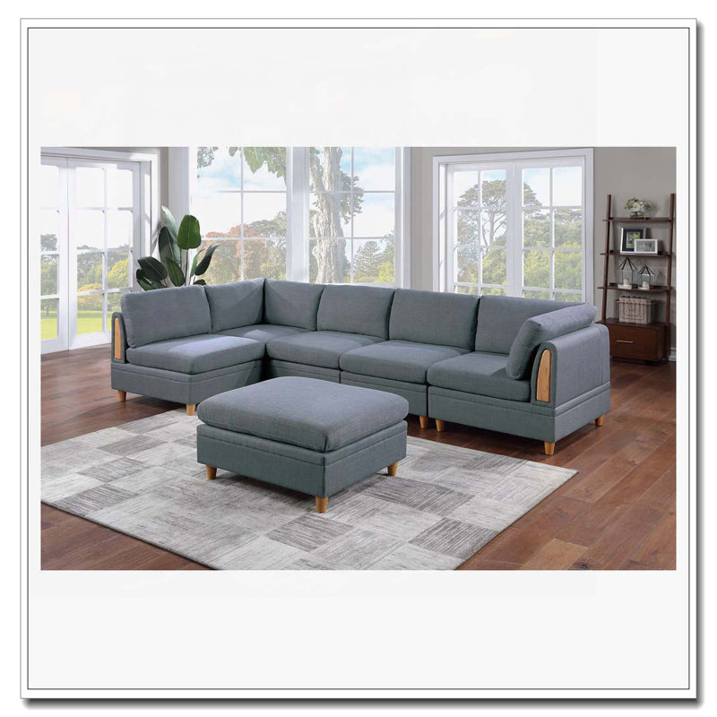 Meuble de salon en coin avec coin en acier et tissu Dorris, Mélange de gris