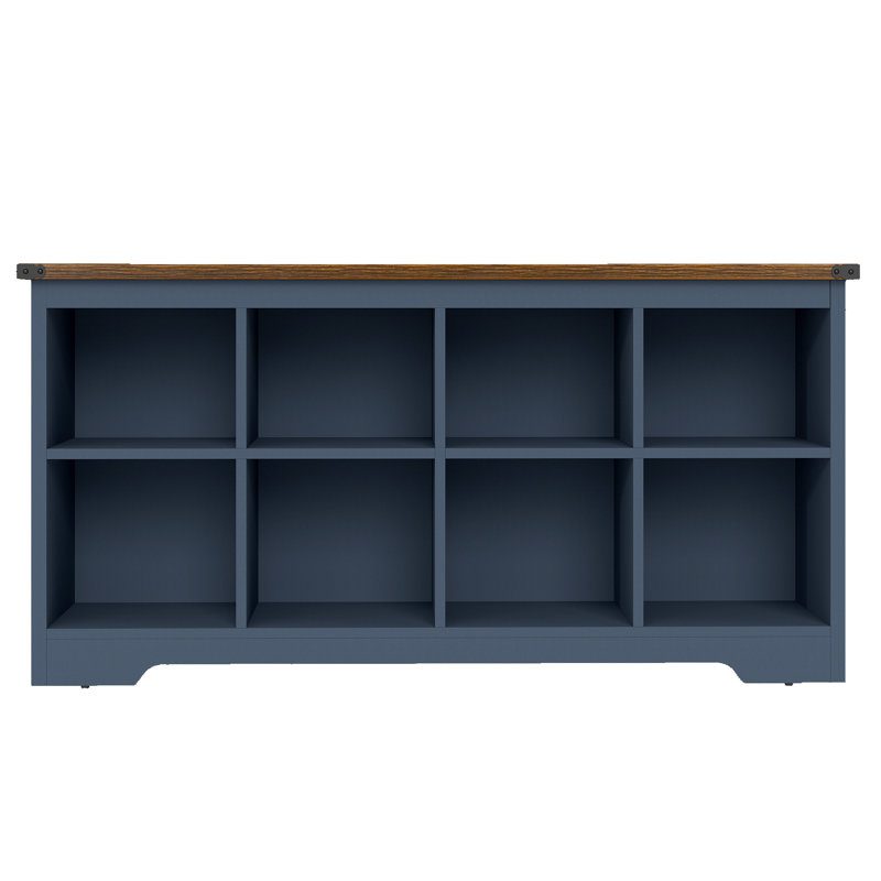 Console de rangement cubique à 2 niveaux avec tablettes ouvertes et plateau en bois rustique, Blanc / Brun