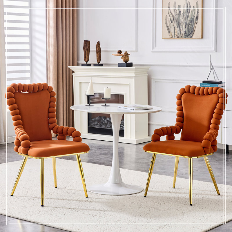 Chaises de salle à manger en velours avec pieds dorés, Brun