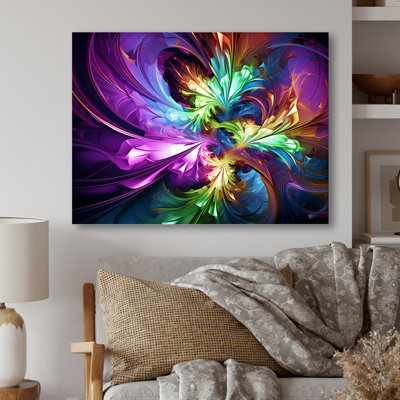 Purple And Green Fractal Fusion II - Fractal Metal Wall Art Print