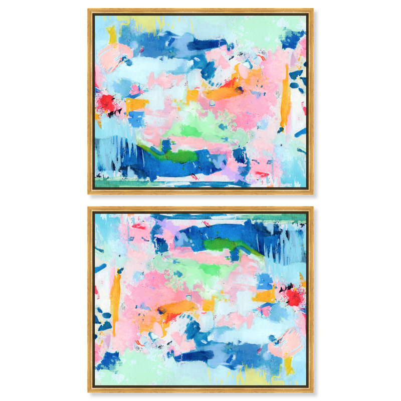 «Peaceful Haven», ensemble de 2 toiles abstraites bleues par Art Remedy, H 20 po x l 24 po, Cadre flottant doré