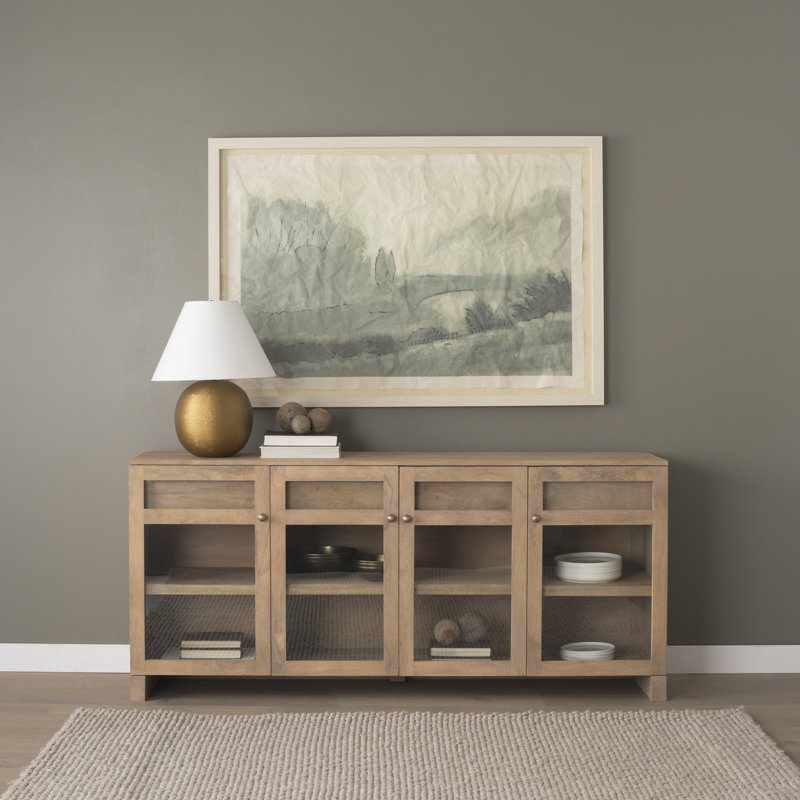 Buffet Stonewall en bois brun clair avec portes en verre, Naturel