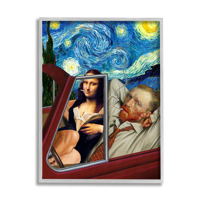 Van Gogh et Mona Lisa conduisant un ciel étoilé par Jeremiah Ketner - impression, L 11 po x H 11 po