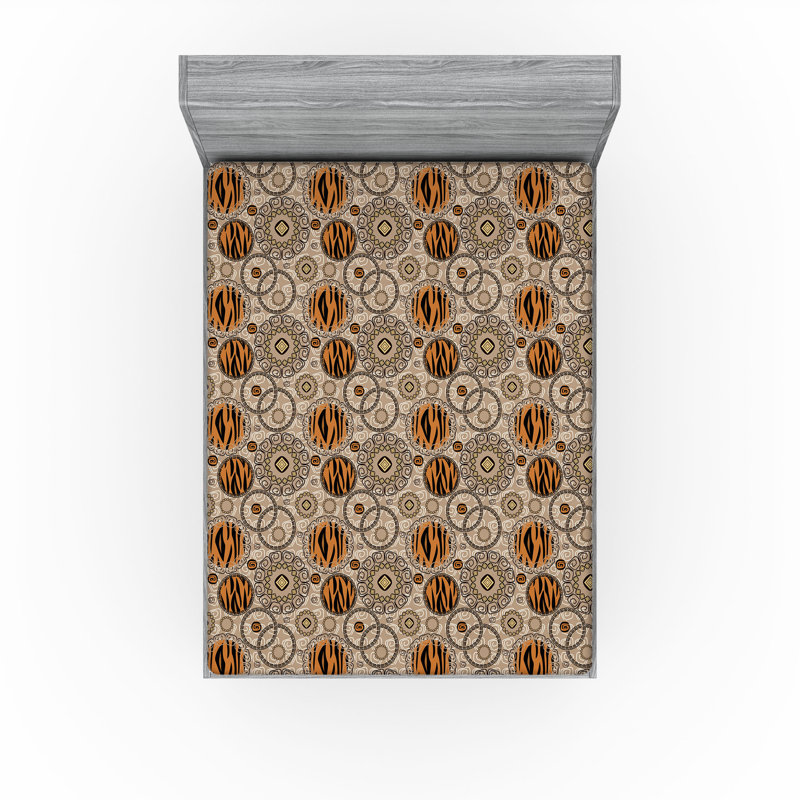 Drap-housse Ambesonne, Taupe chaud, orange foncé / géométrique, Drap-housse très grand californien