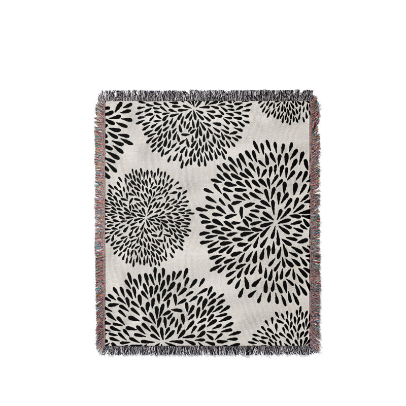 Jeté floral en coton, 50 x 60, Noir