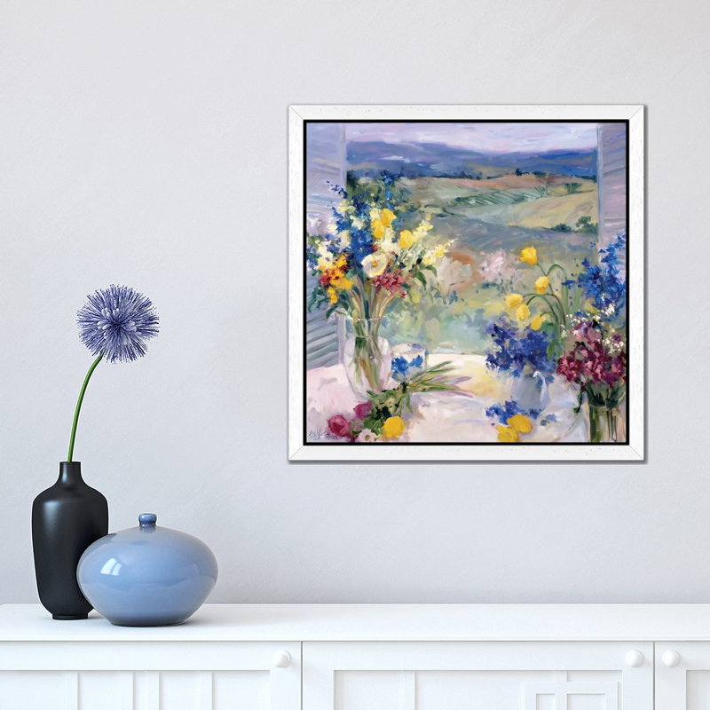 Tuscany Floral 1 Piece Painting on Canvas, 45.72 cm H x 45.72 cm W, White Framed