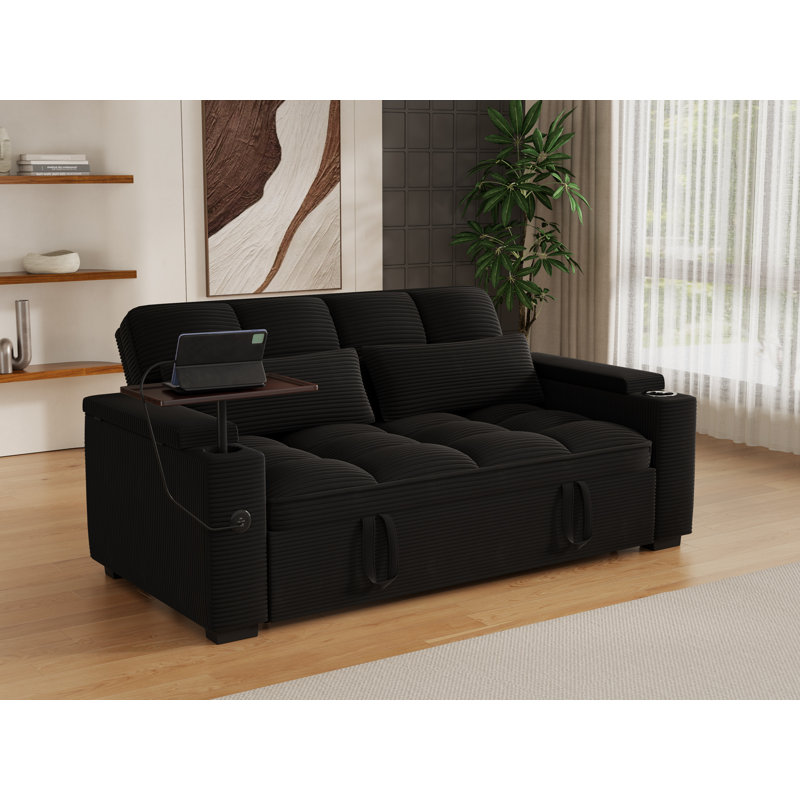 65'' Upholstered Sleeper Sofa, Black