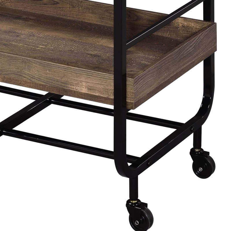 Contemporary Black And Walnut Serving Cart With 3 Adjustable Trays Spacious Modern Kitchen -, Black/Brown