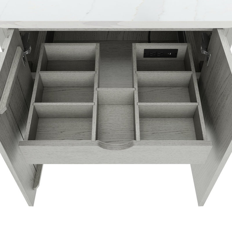 Blakely 72" Free Standing Double Bathroom Vanity with Quartz Top, Gray, Gold, 61"