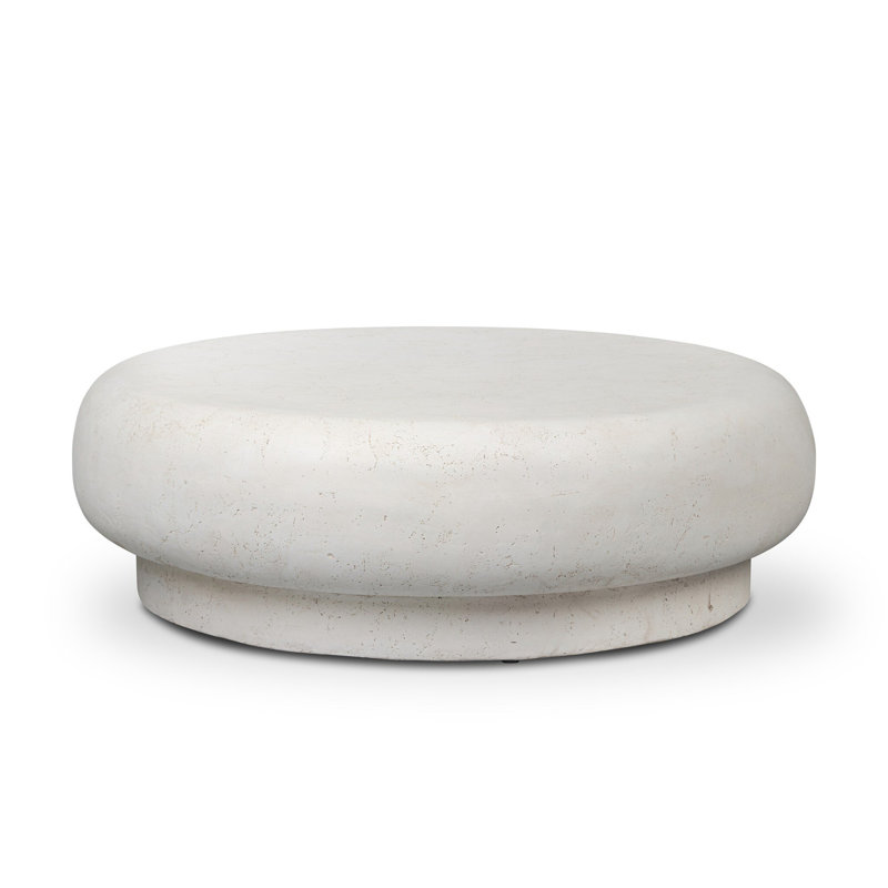 Imogene Round Outdoor Coffee Table-Aged White Concrete