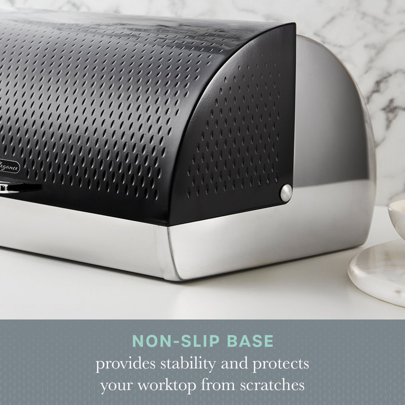 SWAN Elegance Bread Bin with Textured Gloss Finish, Roll Top Design and Ventilation for Longer Freshness, 14L, Black