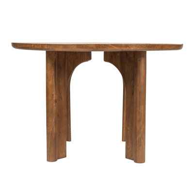Trina Round Mango Wood Dining Table with Arched Base, Walnut Finish