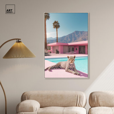 Art Remedy, toile d'art moderne tigre, maison rose léopard