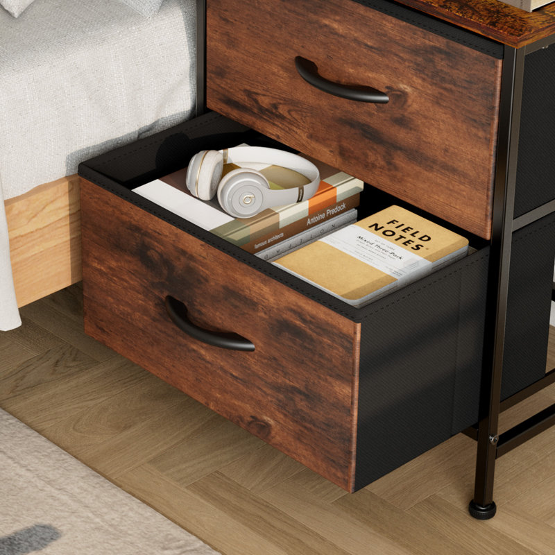 Jaece Modern 2-Fabric Drawer Nightstand, Small Space Bedside Table, End Table Storage Cabinet, Brown