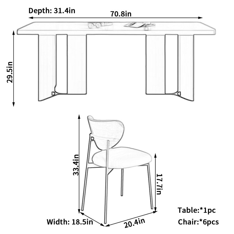 Chaise de salle à manger Modern Italian, H 29,5 po x L 70,8 po x l 31,4 po