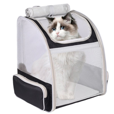 Breathable Pet Carrier Backpack for Cat and Small Puppy up to 16 Pounds, Durable Wire Frame with Side Pockets, Black