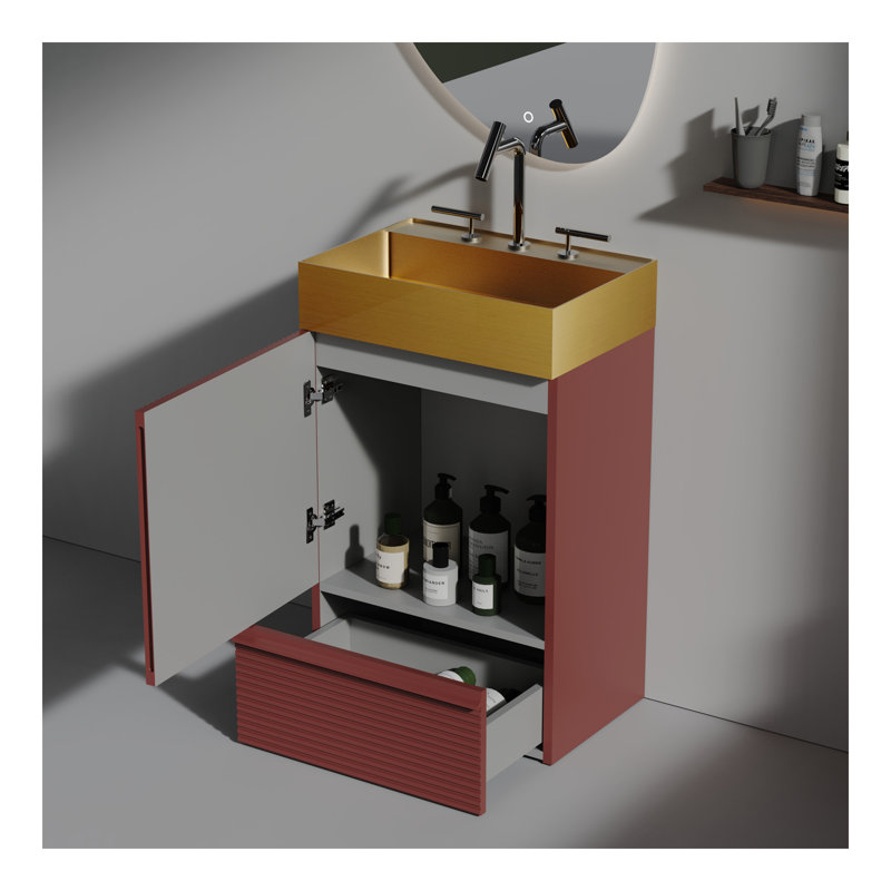 Ensemble de meuble-lavabo autoportant pour salle de bain moderne Gada, Rouge