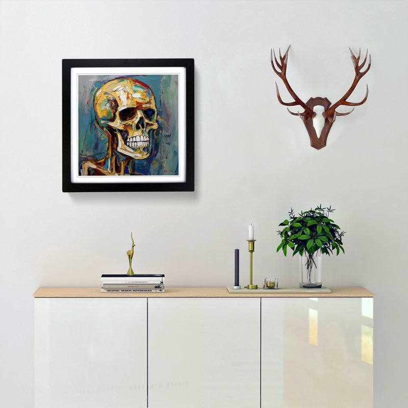 Skeleton Expressionism No.1 - Single Picture Frame Print on Wood, Black