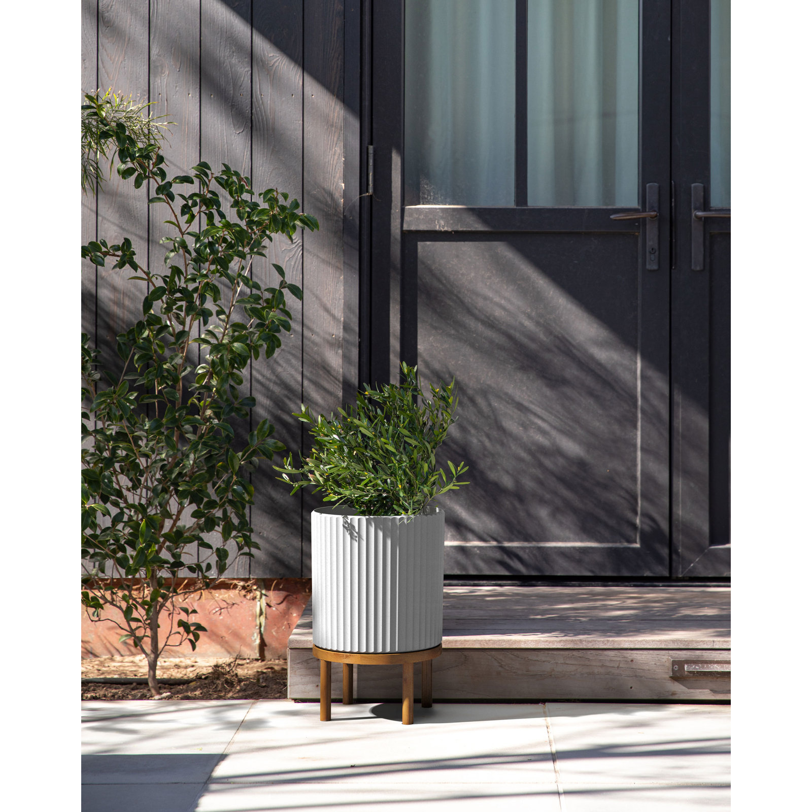 Demi Series Planter with Stand, 1, White/Brown, 16" H x 10.5" W x 10.5" D