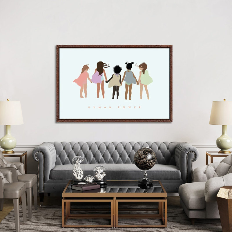 Human Power With Capes by Leah Straatsma - Print on Canvas, Classic Brown Wood Floater Framed