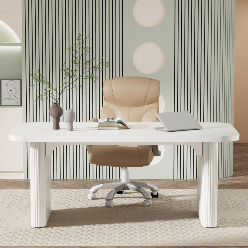 Girace 62.99'' W Modern Simple Executive Computer Desk with Engineered Wood Top and Legs, White