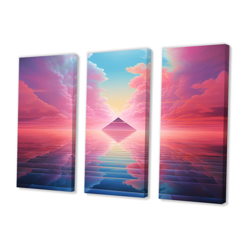 «Pink Diamond Horizon», ensemble d'art mural paysage abstrait, Toile tendue, H 32 po x l 48 po x P 1 po