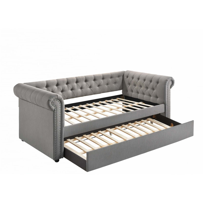 Daybed with Built-in pull-out Trundle Bed, Gray
