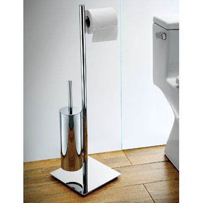Smart Toilet Brush And Toilet Paper Holder - Free Standing - 29" Brass/Polished Chrome