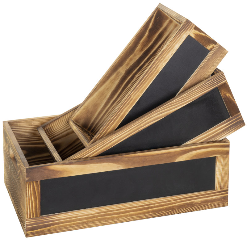 Ensemble de 3 boîtes en bois massif, Brun