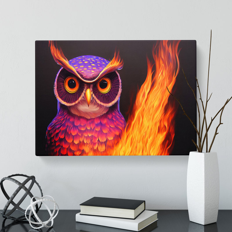 Flaming Owl - Wrapped Canvas, 35cm H x 50cm W x 3cm D
